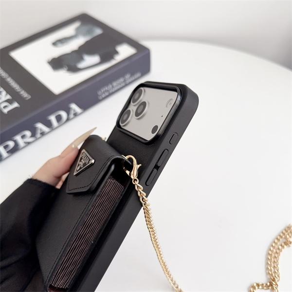 スマホケース チェーン付き PRADA ミニバッグ風 カードポケット付き プラダ コピー レディース