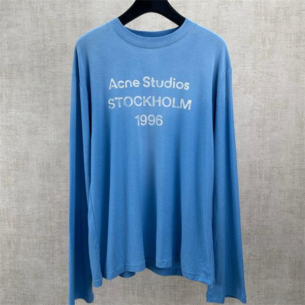 Acne ロゴプリント Tシャツ ブルー 長袖 カジュアル ストリート 抜け感 アクネストゥディオズ コピー