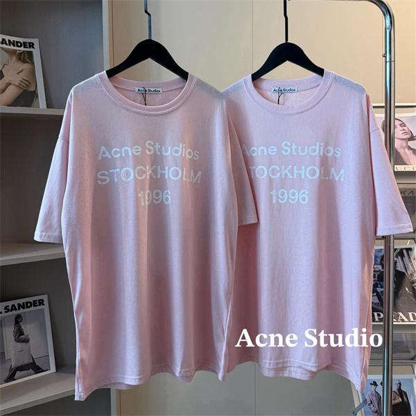 アクネストゥディオズ コピー プリント Acne Tシャツ ピンク 半袖 シンプル カジュアル 柔らか