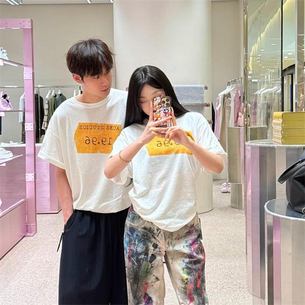 ペイント カップルTシャツ ホワイト 半袖 Acne プリント アクネストゥディオズ コピー 韓国風 