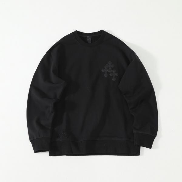 ブラック スウェット クルーネック クロス装飾 バックデザイン ウォッシュ調 カジュアル Chrome Hearts クロムハーツ コピー