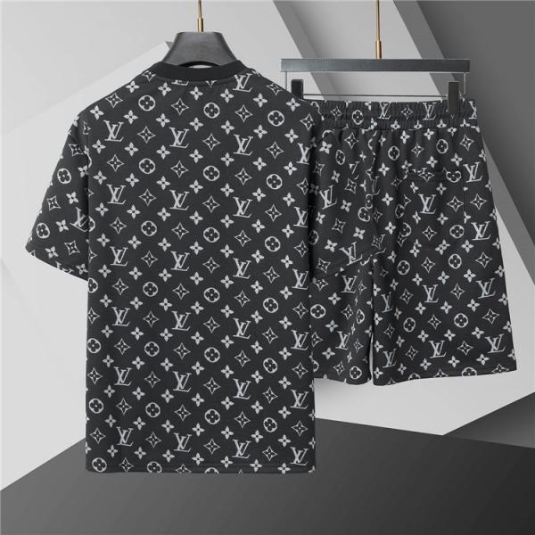  プリント セットアップ LOUIS VUITTON メンズ 半袖Tシャツ ルイヴィトン コピー ショートパンツ 上下セット