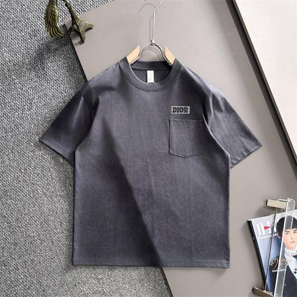 ディオール コピー ポケット付き Tシャツ 半袖 ワイドシルエット グレー 刺繍仕上げ ウォッシュカラー 軽量素材 カジュアル