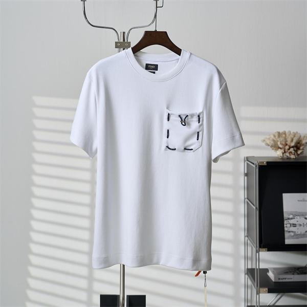フェンディ コピー ポケット付き Tシャツ 半袖 ワイドフィット ホワイト ブラック カジュアル 日常 軽やか