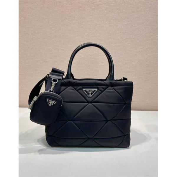 PRADA コピー プラダ ハンドバッグ ナイロンキルティング ブラック 2WAY ショルダーバッグ ミニポーチ付き 軽量 大容量 高級仕様 N級モデル レディース