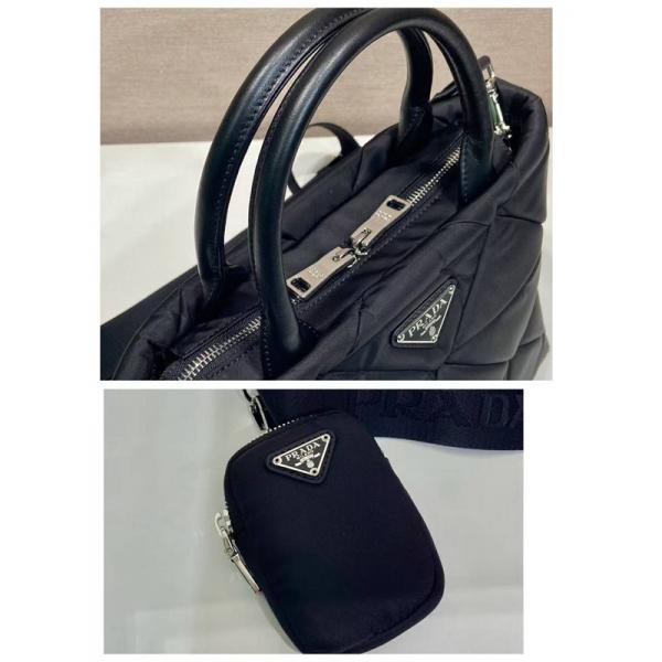 PRADA コピー プラダ ハンドバッグ ナイロンキルティング ブラック 2WAY ショルダーバッグ ミニポーチ付き 軽量 大容量 高級仕様 N級モデル レディース