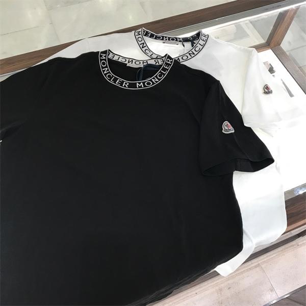 モンクレール コピー Moncler 半袖Tシャツ ブラック ホワイト ロゴネック クルーネック 刺繍ワッペン ストレッチコットン シンプル高級 ユニセックス
