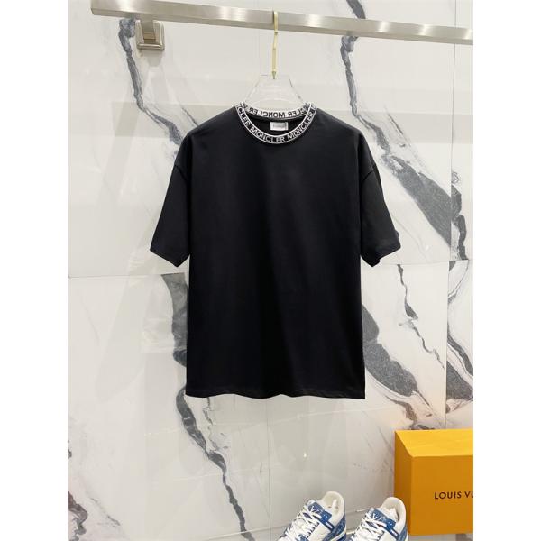 モンクレール コピー Moncler 半袖Tシャツ ブラック ホワイト ロゴネック クルーネック 刺繍ワッペン ストレッチコットン シンプル高級 ユニセックス
