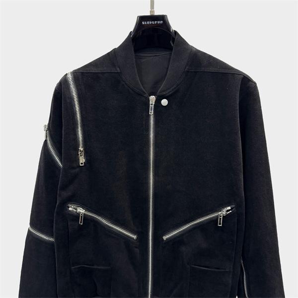 Rick Owens コピー リックオウエンス MA-1ジャケット ブラック ジップデザイン ショートブルゾン モード系 ミニマル ストリート メンズアウター