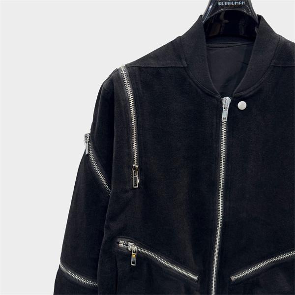 Rick Owens コピー リックオウエンス MA-1ジャケット ブラック ジップデザイン ショートブルゾン モード系 ミニマル ストリート メンズアウター