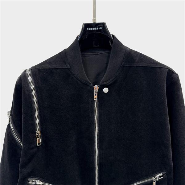 Rick Owens コピー リックオウエンス MA-1ジャケット ブラック ジップデザイン ショートブルゾン モード系 ミニマル ストリート メンズアウター