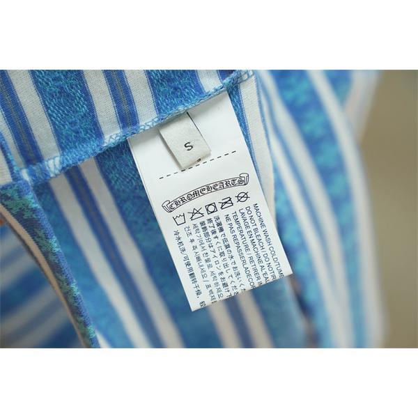 クロムハーツ コピー 柄ボーダー クルーネック 半袖Tシャツ ブルー系 ワンポイントロゴ Chrome Hearts