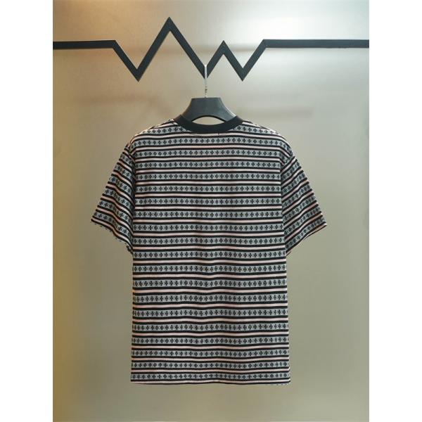 クロムハーツ コピー ボーダー 半袖Tシャツ ブラック ピンクグレー ワンポイント クルーネック Chrome Hearts