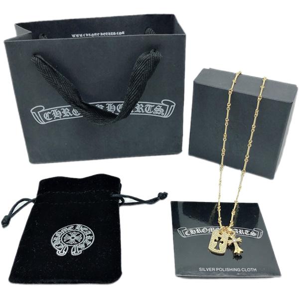  Chrome Hearts ゴールドネックレス ダブルチャーム クロムハーツ コピー クロスプレート チェーンジュエリー ボックス付き 