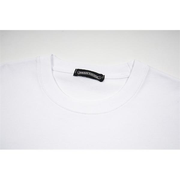 クロムハーツ コピー クルーネック 半袖Tシャツ ホワイト ブラック クロスデザイン チェック調プリント Chrome Hearts