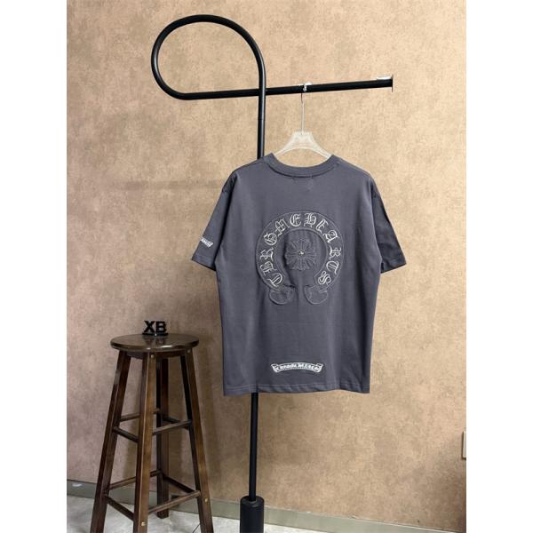 Tシャツ クロムハーツ コピー 半袖 無地 胸元刺繍 袖ロゴ ベーシック Chrome Hearts ブラック ホワイト グレン