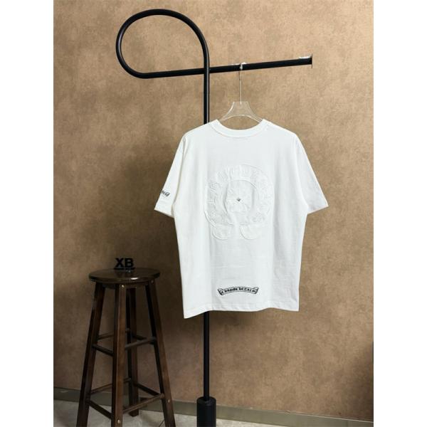Tシャツ クロムハーツ コピー 半袖 無地 胸元刺繍 袖ロゴ ベーシック Chrome Hearts ブラック ホワイト グレン