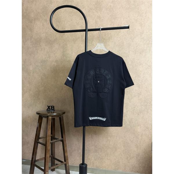 Tシャツ クロムハーツ コピー 半袖 無地 胸元刺繍 袖ロゴ ベーシック Chrome Hearts ブラック ホワイト グレン