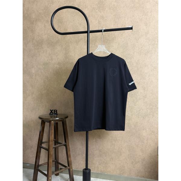 Tシャツ クロムハーツ コピー 半袖 無地 胸元刺繍 袖ロゴ ベーシック Chrome Hearts ブラック ホワイト グレン