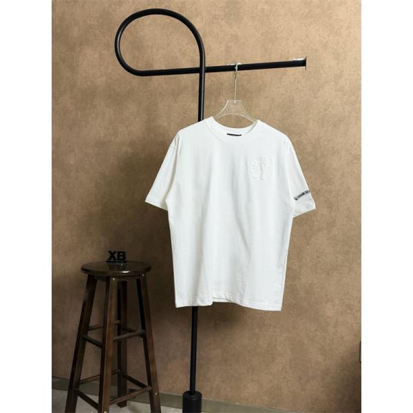 Tシャツ クロムハーツ コピー 半袖 無地 胸元刺繍 袖ロゴ ベーシック Chrome Hearts ブラック ホワイト グレン