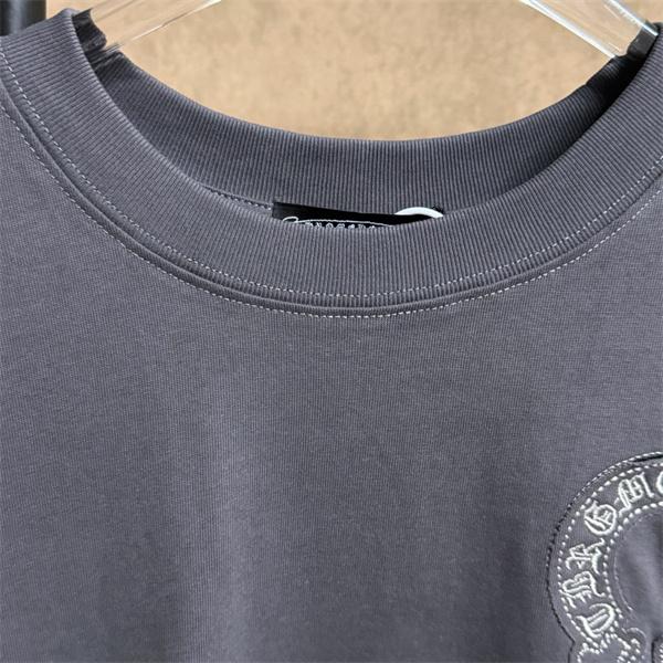 Tシャツ クロムハーツ コピー 半袖 無地 胸元刺繍 袖ロゴ ベーシック Chrome Hearts ブラック ホワイト グレン