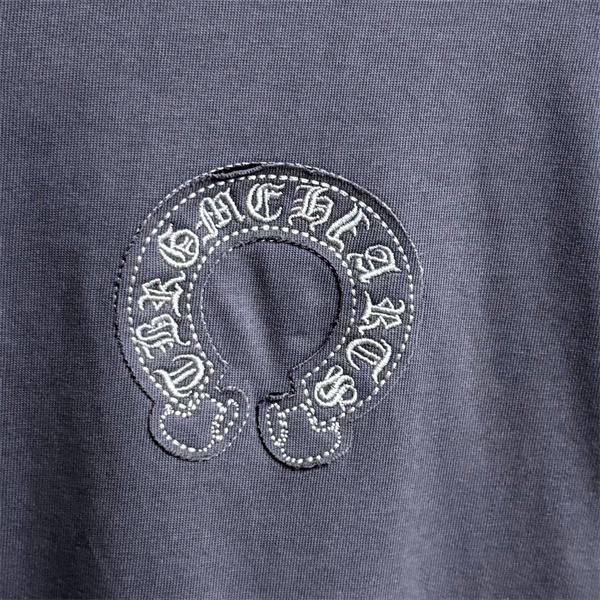 Tシャツ クロムハーツ コピー 半袖 無地 胸元刺繍 袖ロゴ ベーシック Chrome Hearts ブラック ホワイト グレン