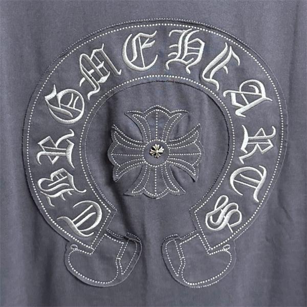Tシャツ クロムハーツ コピー 半袖 無地 胸元刺繍 袖ロゴ ベーシック Chrome Hearts ブラック ホワイト グレン