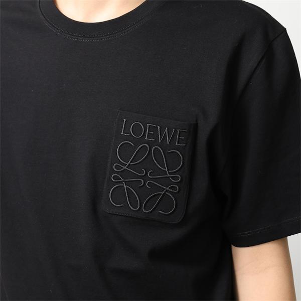 LOEWE コピー ロエベ 半袖Tシャツ H526Y22XBC ブラック エンボスロゴ ポケットデザイン クルーネック 上質コットン ミニマル高級 メンズ