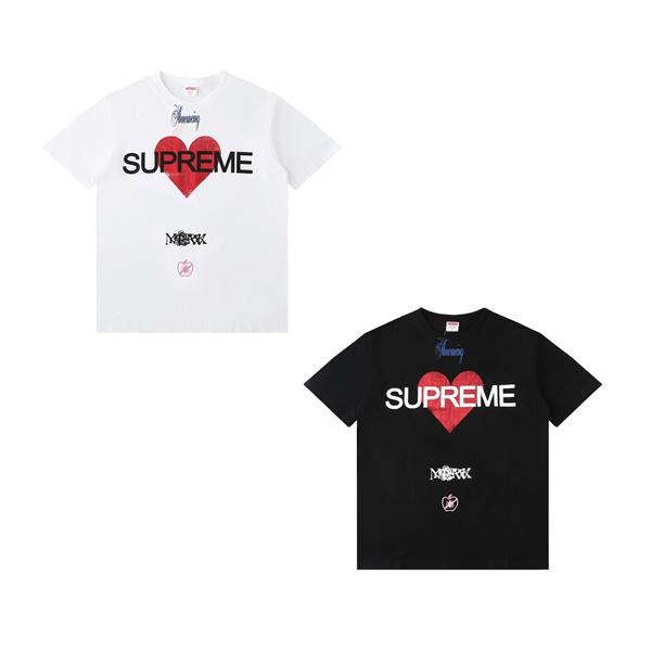 半袖Tシャツ SUPREME ブラック シュプリーム コピー ホワイト ハートロゴ プリントデザイン コラボ風 ストリート