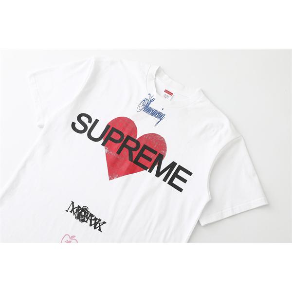 半袖Tシャツ SUPREME ブラック シュプリーム コピー ホワイト ハートロゴ プリントデザイン コラボ風 ストリート
