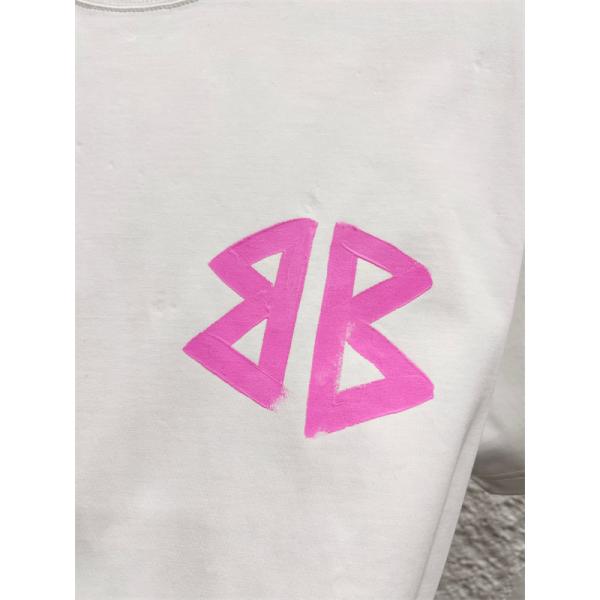白Tシャツ 半袖 バレンシアガ コピー ピンク 手描き風 Balenciaga シンプル ストリート グラフィティ風