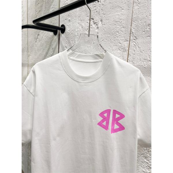 白Tシャツ 半袖 バレンシアガ コピー ピンク 手描き風 Balenciaga シンプル ストリート グラフィティ風