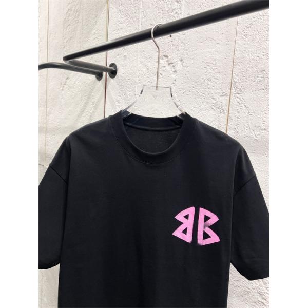 ブラック 半袖Tシャツ バレンシアガ コピー ピンク バックプリント ストリート Balenciaga 映えデザイン