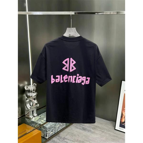 ブラック 半袖Tシャツ バレンシアガ コピー ピンク バックプリント ストリート Balenciaga 映えデザイン