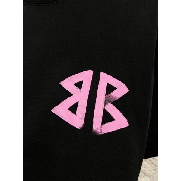 ブラック 半袖Tシャツ バレンシアガ コピー ピンク バックプリント ストリート Balenciaga 映えデザイン
