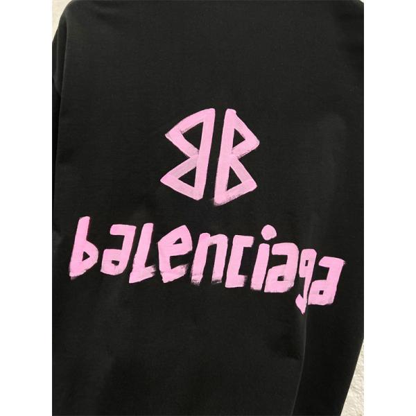 ブラック 半袖Tシャツ バレンシアガ コピー ピンク バックプリント ストリート Balenciaga 映えデザイン
