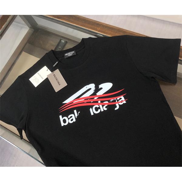 半袖Tシャツ バレンシアガ コピー ブラック ロゴプリント レッドライン モード ストリート 目を惹く軽やかデザイン Balenciaga 夏映え