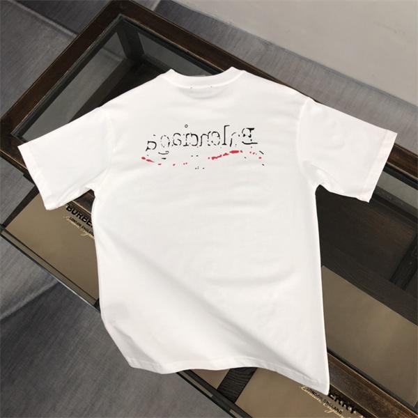 半袖Tシャツ ホワイト バレンシアガ コピー ロゴプリント ラインデザイン クルーネック 夏 定番 爽やか 軽やか 着回し モード カジュアル 人気  Balenciaga