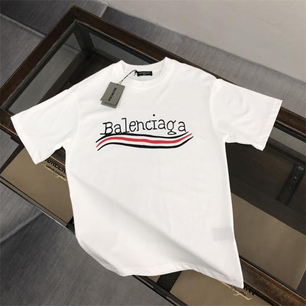半袖Tシャツ ホワイト バレンシアガ コピー ロゴプリント ラインデザイン クルーネック 夏 定番 爽やか 軽やか 着回し モード カジュアル 人気  Balenciaga