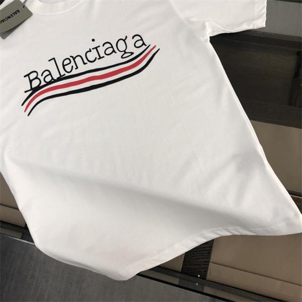 半袖Tシャツ ホワイト バレンシアガ コピー ロゴプリント ラインデザイン クルーネック 夏 定番 爽やか 軽やか 着回し モード カジュアル 人気  Balenciaga