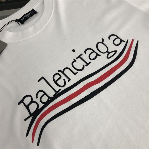 半袖Tシャツ ホワイト バレンシアガ コピー ロゴプリント ラインデザイン クルーネック 夏 定番 爽やか 軽やか 着回し モード カジュアル 人気  Balenciaga