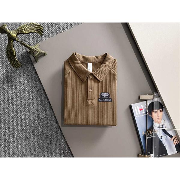 リブ編み バレンシアガ コピー ポロシャツ 半袖 ニット風 ストレッチ トップス カジュアル きれいめ 夏向け Balenciaga ブラウン