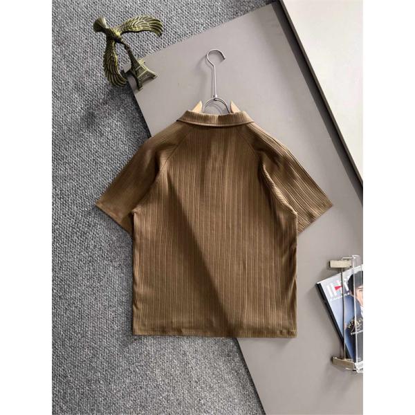 リブ編み バレンシアガ コピー ポロシャツ 半袖 ニット風 ストレッチ トップス カジュアル きれいめ 夏向け Balenciaga ブラウン