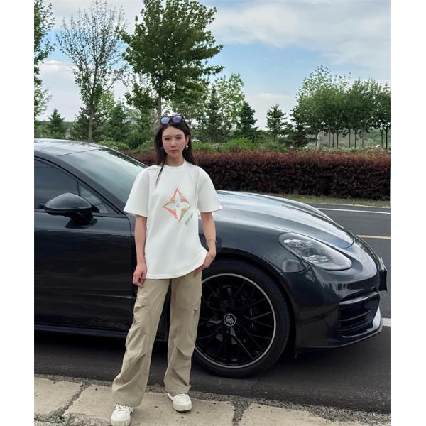 半袖Tシャツ ホワイト ルイヴィトン コピー クルーネック モノグラムフラワー風フロントデザイン ドット調ロゴ Louis Vuitton