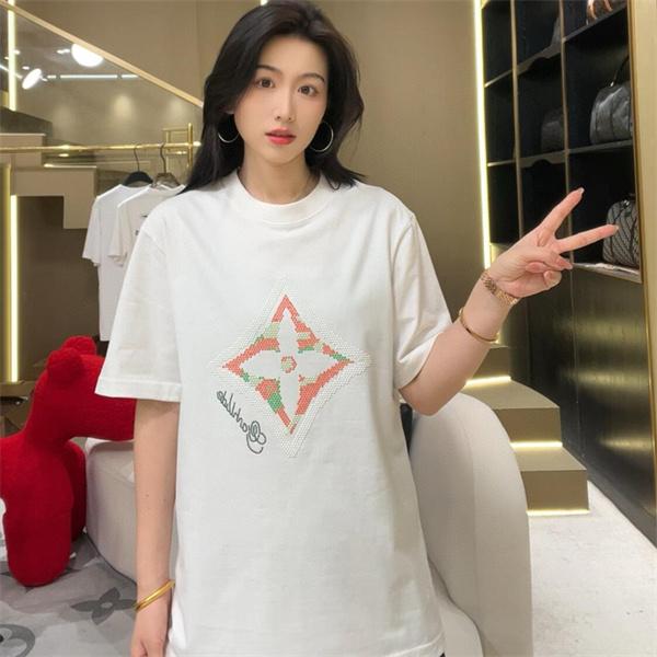 半袖Tシャツ ホワイト ルイヴィトン コピー クルーネック モノグラムフラワー風フロントデザイン ドット調ロゴ Louis Vuitton