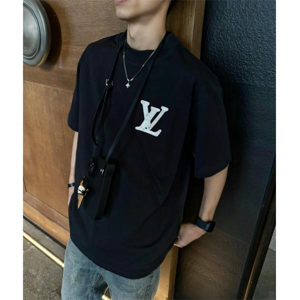 バックロゴ 半袖Tシャツ ルイヴィトン コピー ブラック オーバーサイズ LVモチーフ フラワー グラフィック Louis Vuitton