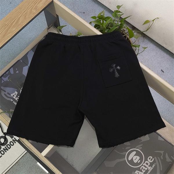 ショートパンツ クロムハーツ コピー 激安 ブラック シンプル 刺繍デザイン  CHROME HEARTS クロスパッチ レザー風 ウエストゴム 紐付き カジュアル ストリート 快適 通気性
