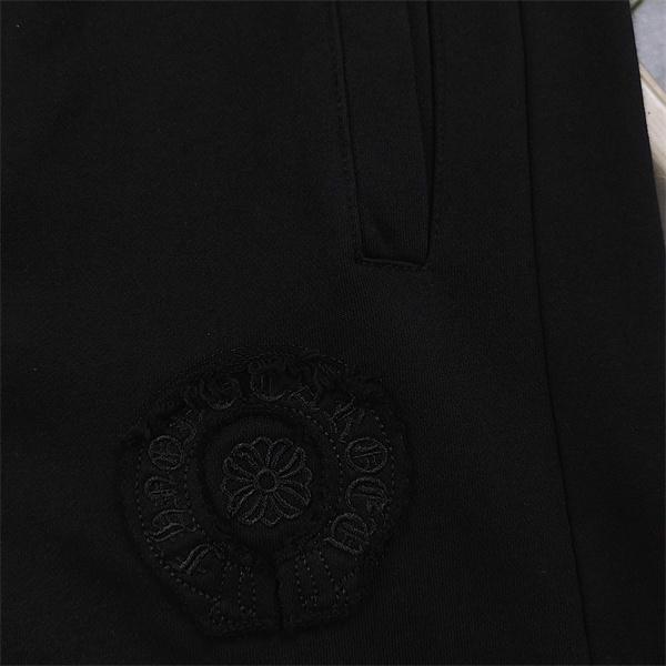 ショートパンツ クロムハーツ コピー 激安 ブラック シンプル 刺繍デザイン  CHROME HEARTS クロスパッチ レザー風 ウエストゴム 紐付き カジュアル ストリート 快適 通気性