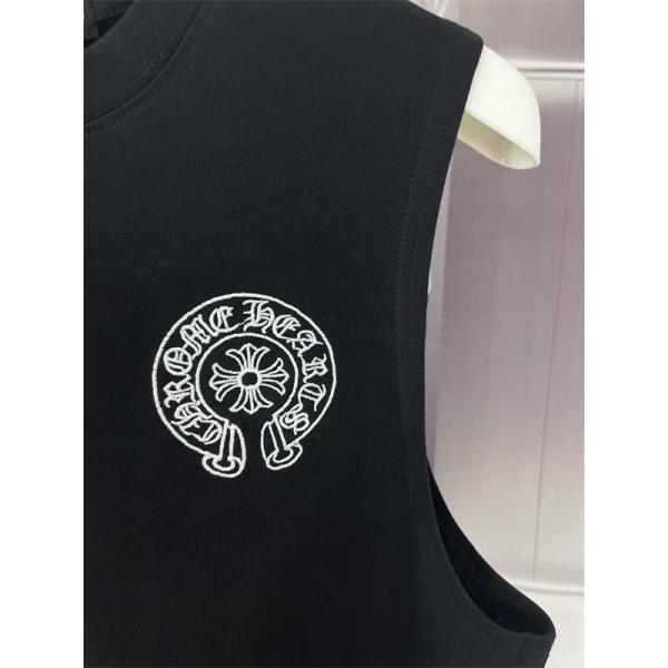 タンクトップ 激安 クロムハーツ コピー ブラック 刺繍デザイン クロスモチーフ ノースリーブ カジュアル CHROME HEARTS ストリート ゆったり シルエット 快適 夏 メンズ 