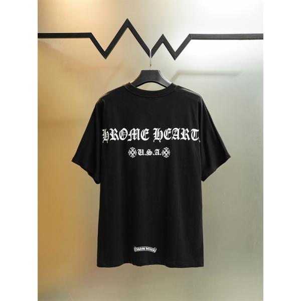  半袖Tシャツ 激安 クロムハーツ コピー ブラック ロゴプリント コットン素材 クルーネック ルーズフィット CHROME HEARTS 通気性 軽量 柔らかい ストリート 夏 